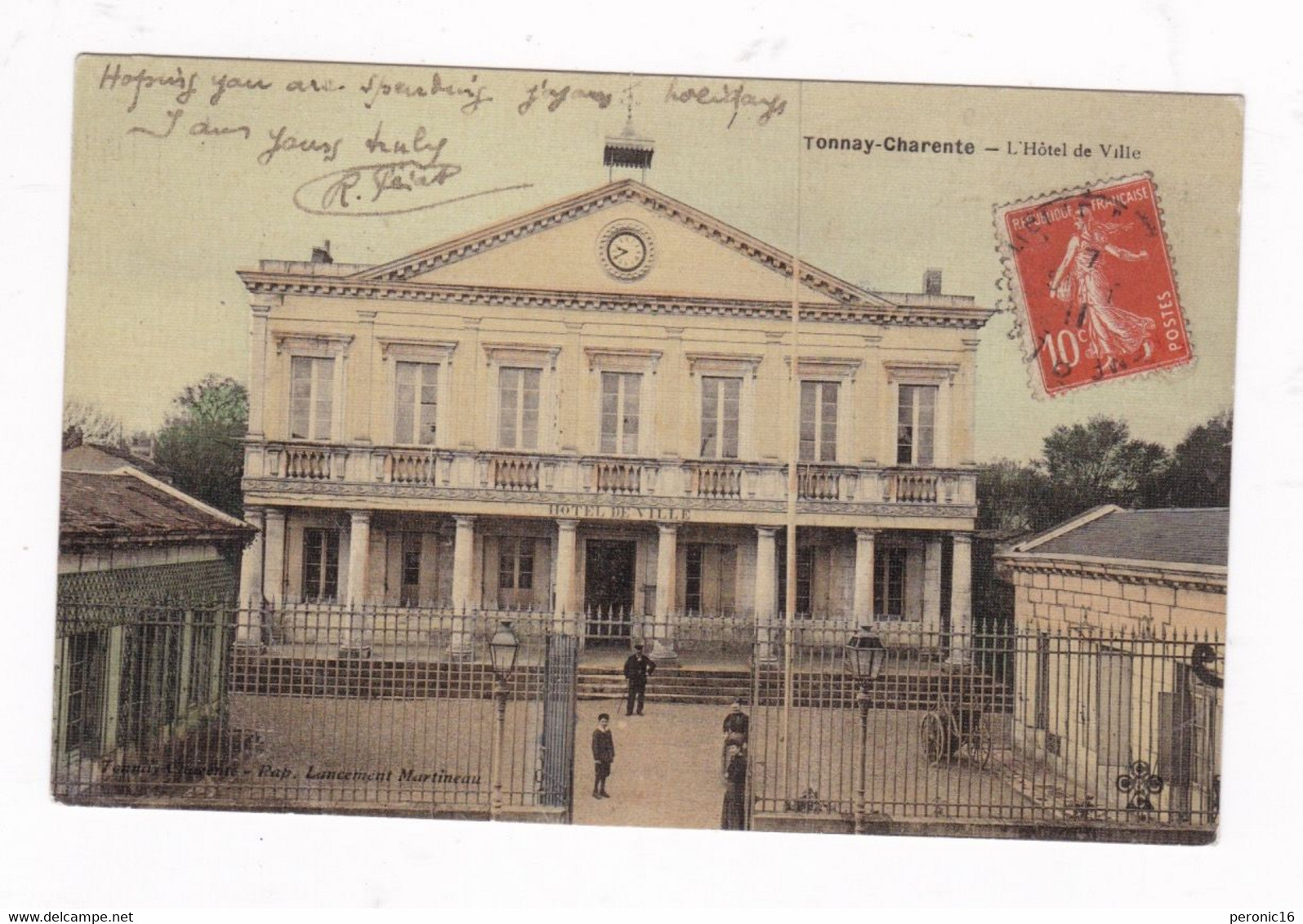 CPA Colorisée Tonnay-Charente (17), Hôtel De Ville. A Voyagé En 1911 - Andere & Zonder Classificatie