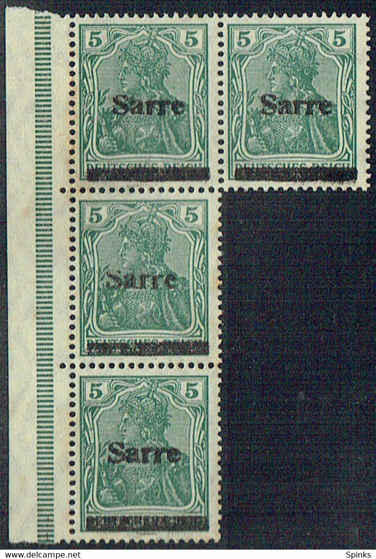 SAAR 1920 Mi 4 Block Of 4 M - Blocks & Sheetlets