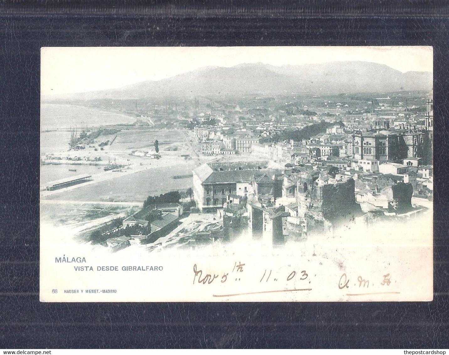 MALAGA Vista Desde Gibralfaro Circulada Año 1903 Used In ENGLAND Stamp Attached DOS NON DIVISE - Málaga