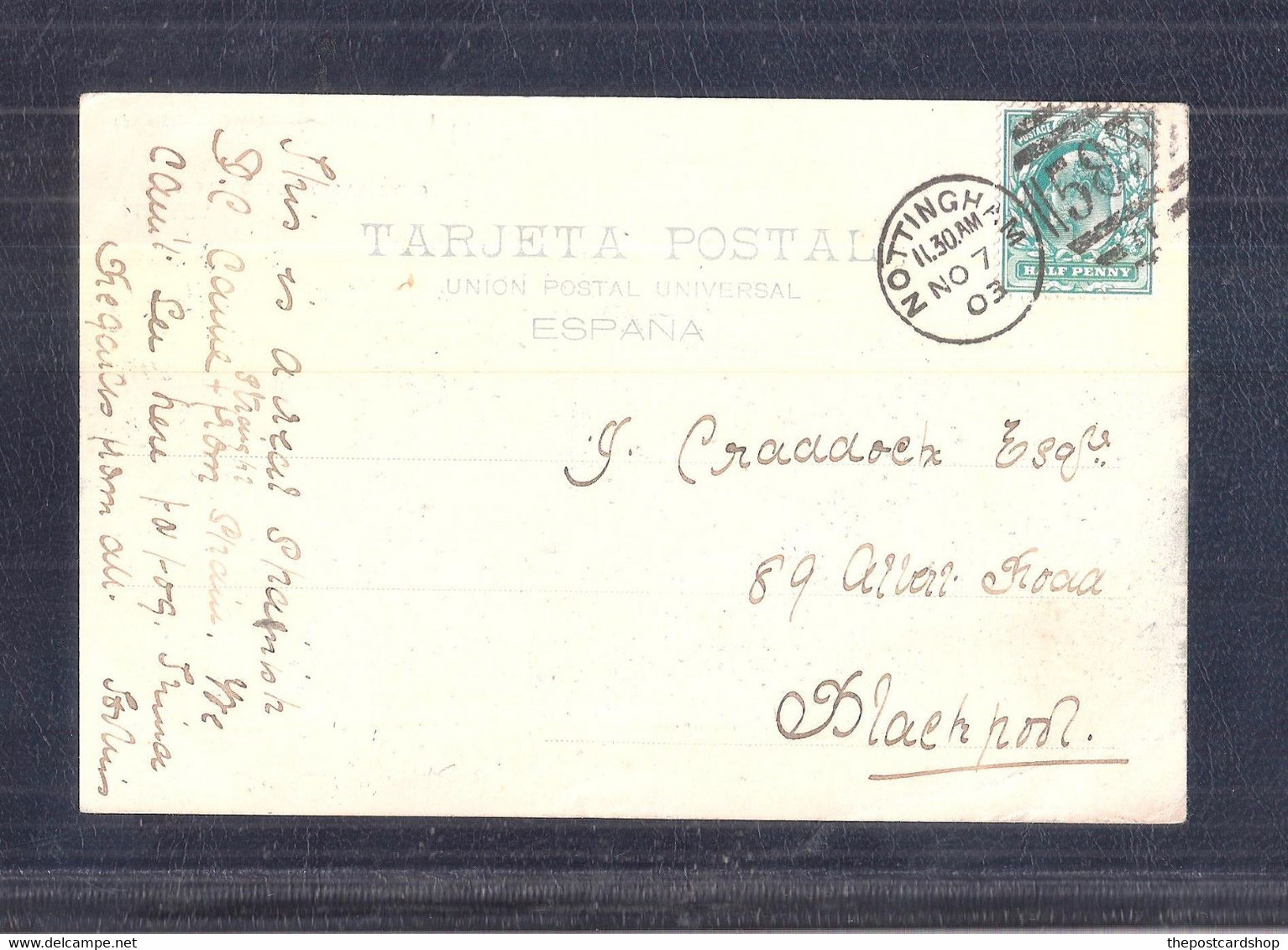 MALAGA Vista Desde Gibralfaro Circulada Año 1903 Used In ENGLAND Stamp Attached DOS NON DIVISE - Malaga