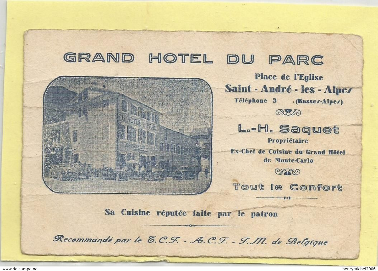 Carte De Visite Cdv St André Les Alpes Basses Alpes 04 - Grand Hotel Du Parc - Cartes De Visite