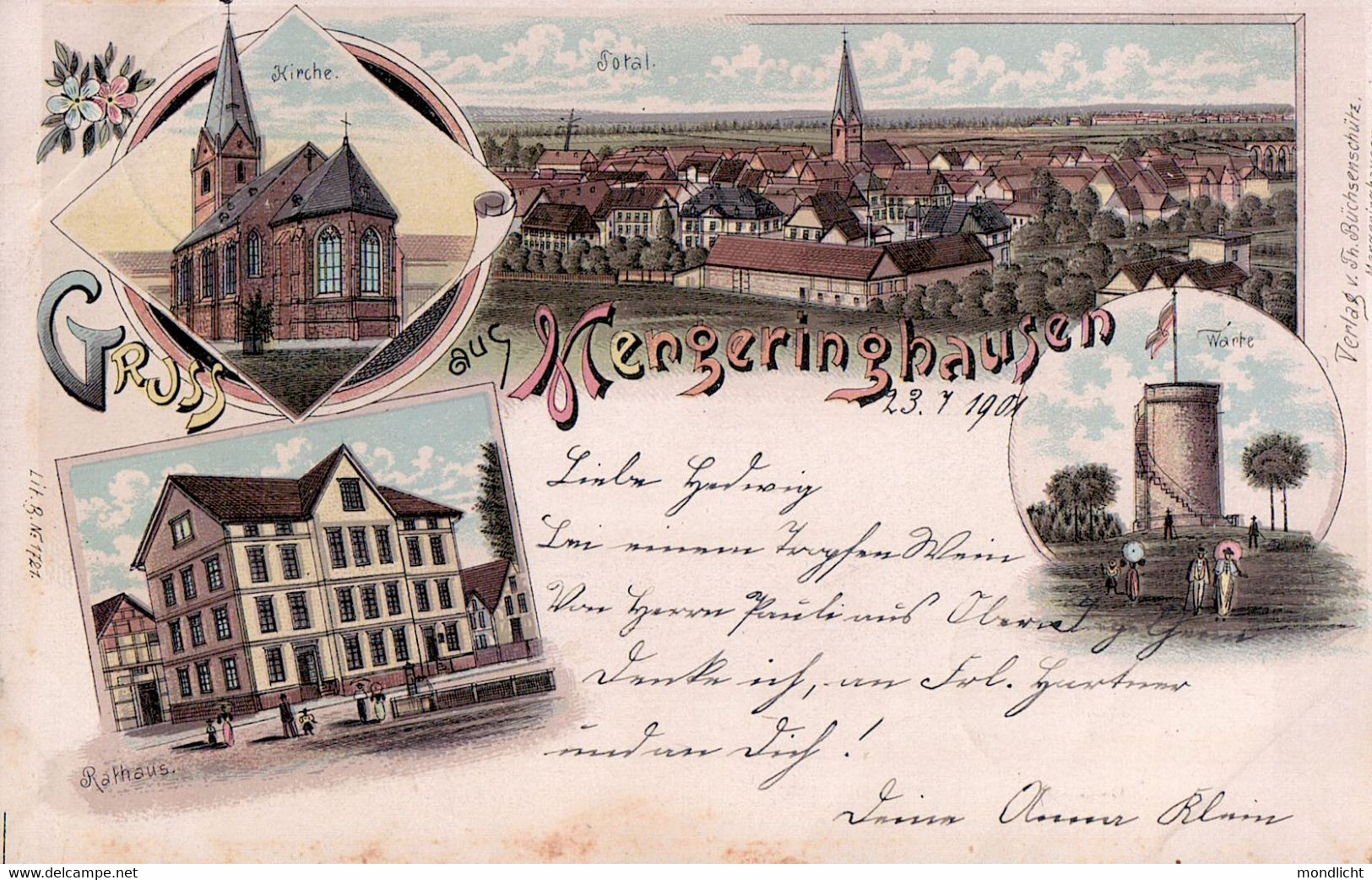 Gruss Aus Mengeringhausen, 1901. (Kirche, Rathaus, Warte). - Bad Arolsen