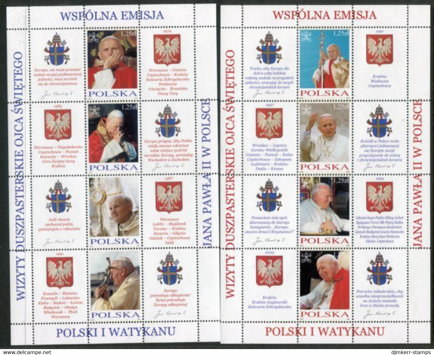 POLAND 2004 Papal Visits Sheetlets MNH / **.  Michel 4109-116 - Ungebraucht