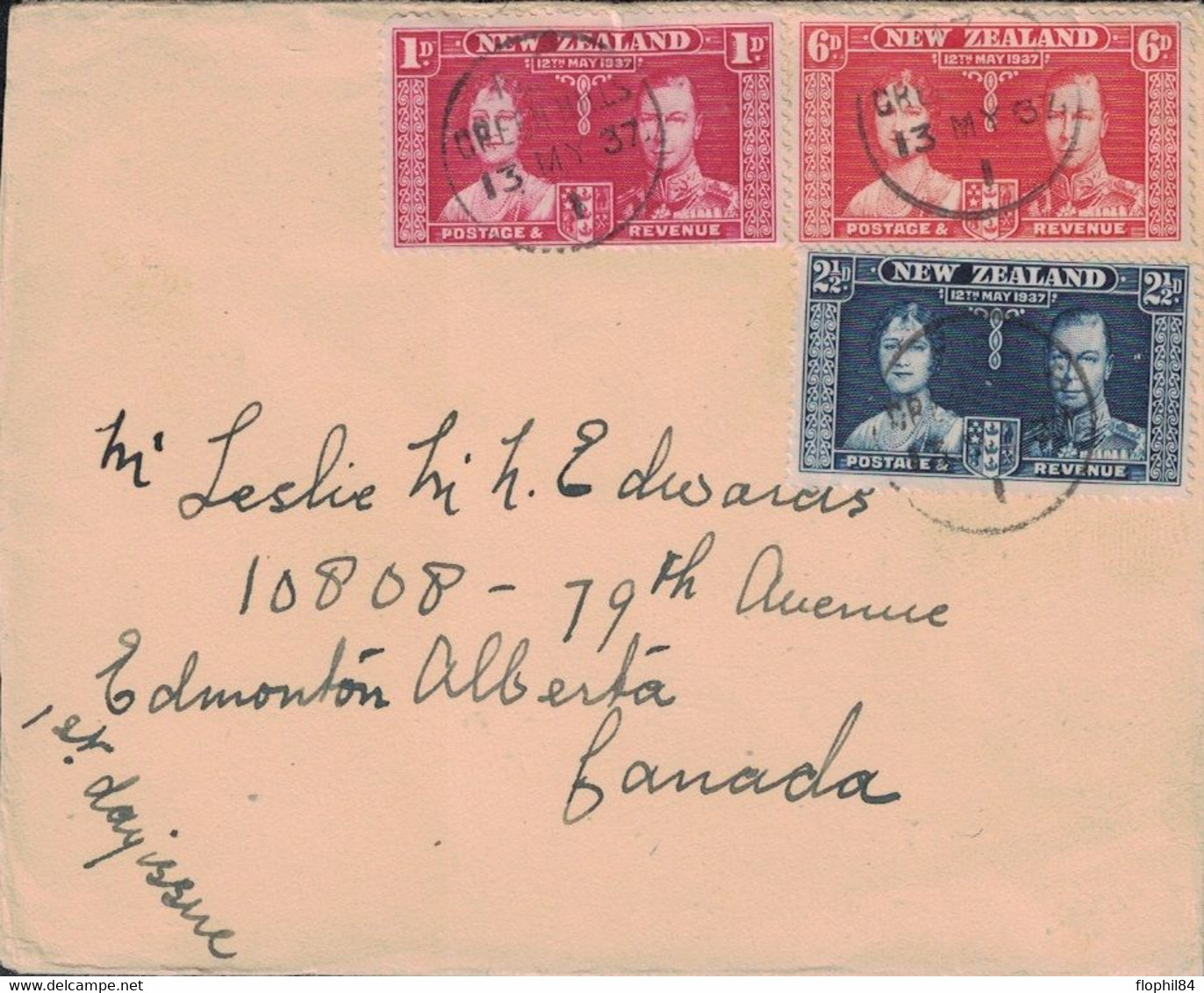 NOUVELLE ZELANDE - GREEN HILLS - LETTRE POUR EDMONTON - CANADA - LE13-5-1937. - Brieven En Documenten