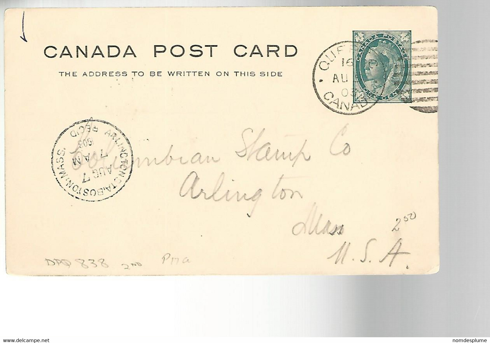 51991 ) Postcard Canada Quebec  Postmark Duplex 1903 - Other & Unclassified