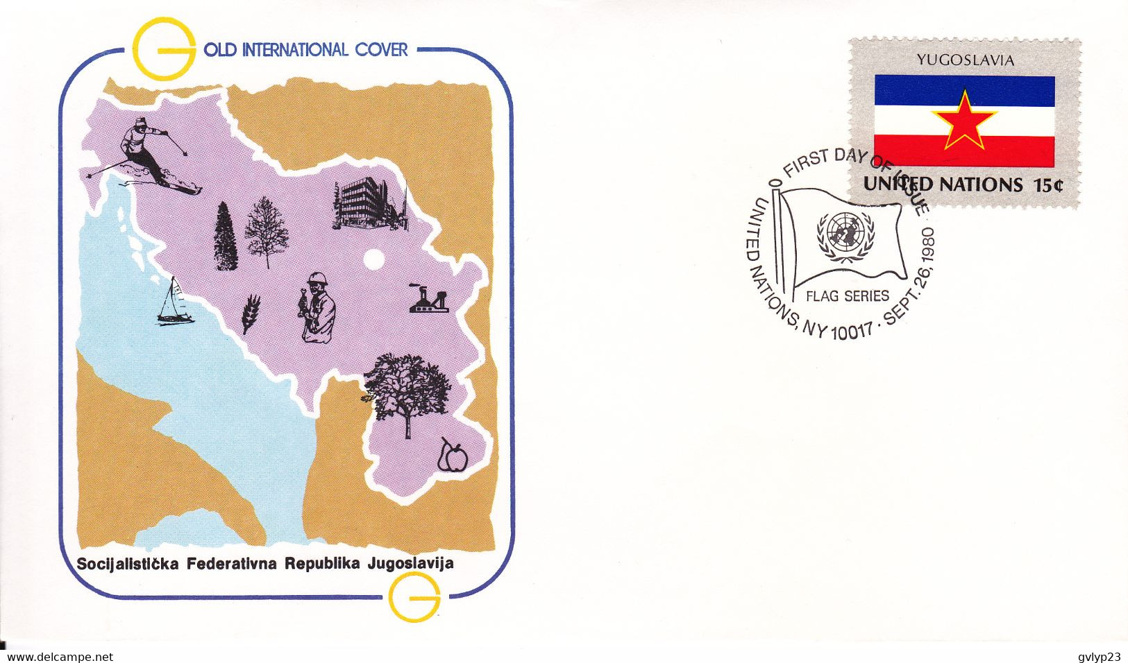 UN LOT DE 5 ENVELOPPES FIRST DAY COVER /DRAPEAUX DES ETATS MEMBRES DE L'ONU ( 1 ) 26.09.1980 - Collections, Lots & Séries