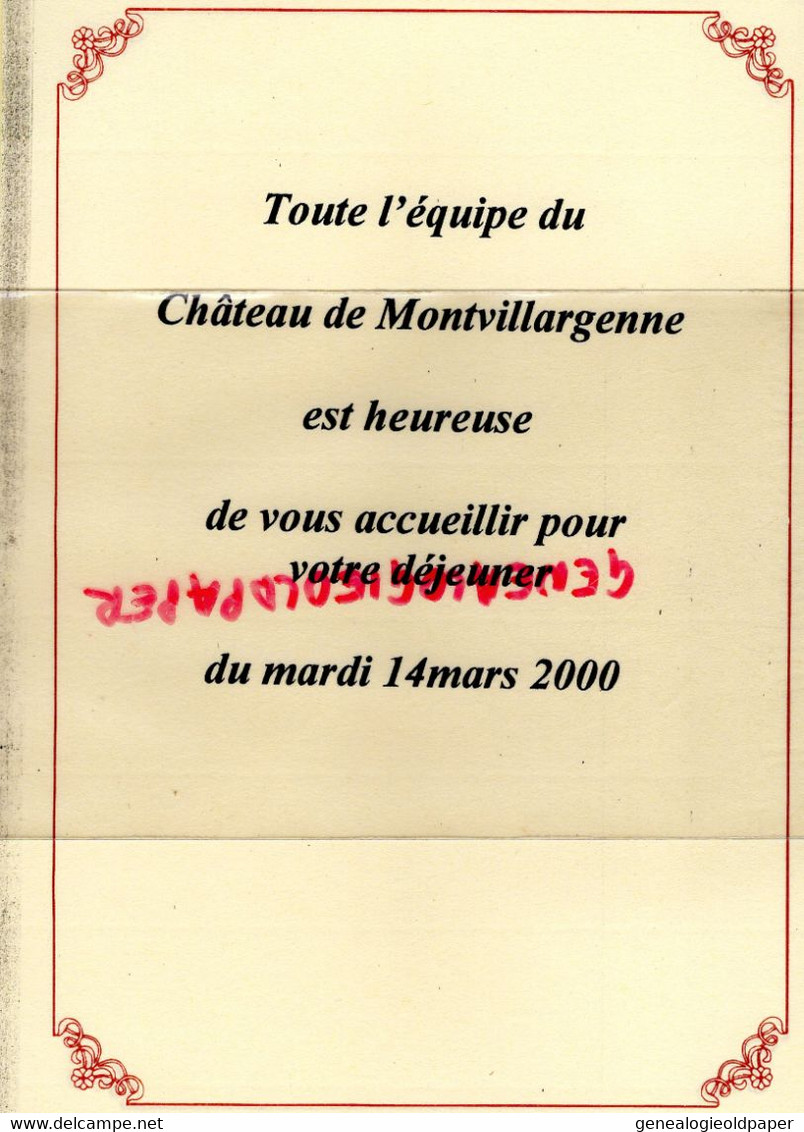 60 - GOUVIEUX CHANTILLY- MENU CHATEAU DE MONTVILLARGENNE- 2000 - Menükarten