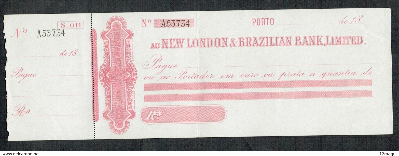 PORTUGAL--CHEQUES& TRAVELER'S CHEQUES---NEW LONDON & BRASILIAN BANK LIMITED  PORTO -- 18.... - Schecks  Und Reiseschecks