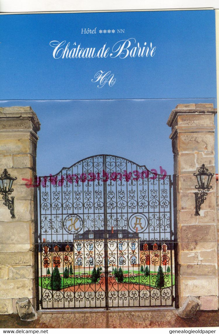 02- STE SAINTE PREUVE- MENU HOTEL RESTAURANT CHATEAU DE BARIVE-ESSAIS PRESSE SEAT TOLEDO 15 AVRIL 1999 - Menükarten