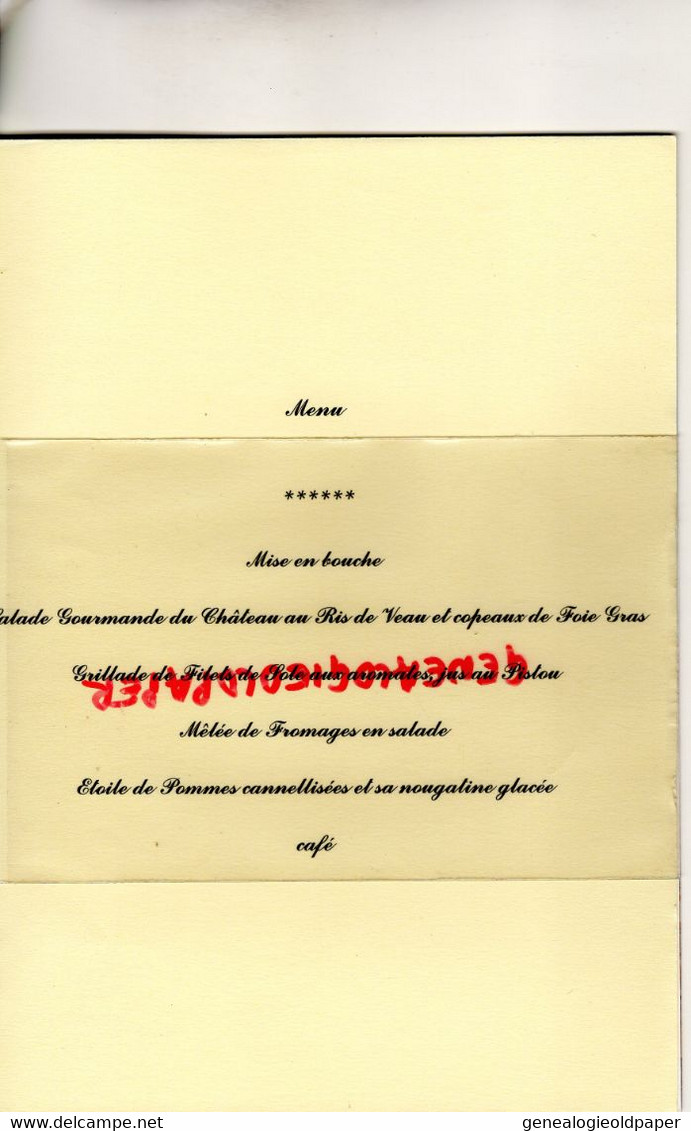 02- STE SAINTE PREUVE- MENU HOTEL RESTAURANT CHATEAU DE BARIVE-ESSAIS PRESSE SEAT TOLEDO 15 AVRIL 1999 - Menus