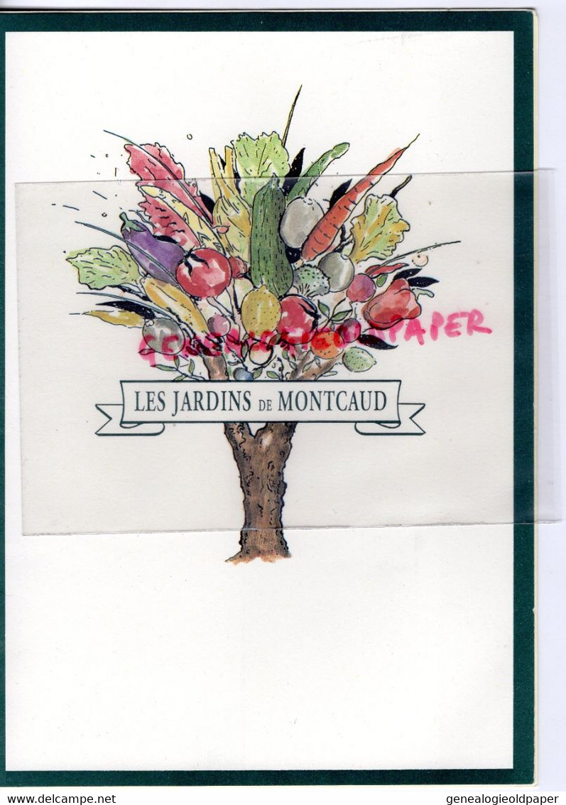 30- BAGNOLS SUE CEZE- RARE MENU LES JARDINS DE MONTCAUD CHATEAU-HAMEAU DE COMBE SABRAN- HUYNDAI 14 AVRIL 2000 - Menükarten