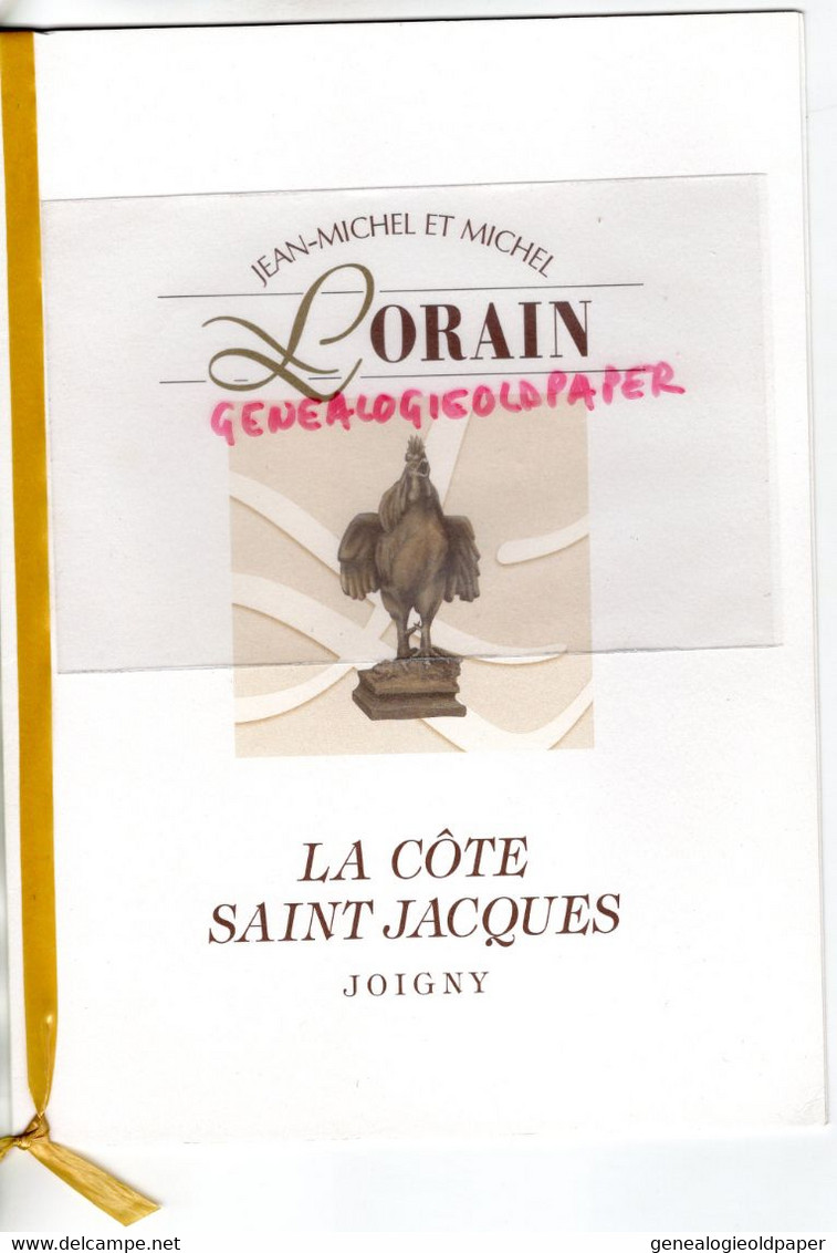 89- JOIGNY- RARE MENU CHATEAU LA COTE SAINT JACQUES-MICHEL ET MICHEL LORAIN DEDICACE- TOYOTA AVENSIS 2003 - Menus