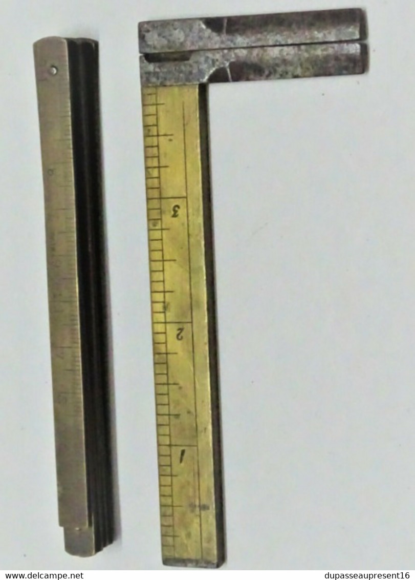 1 METRE LAITON & 1 PETIT PIED A COULISSE BRONZE & Fer forgé OUTILS ANCIENS collection déco vitrine
