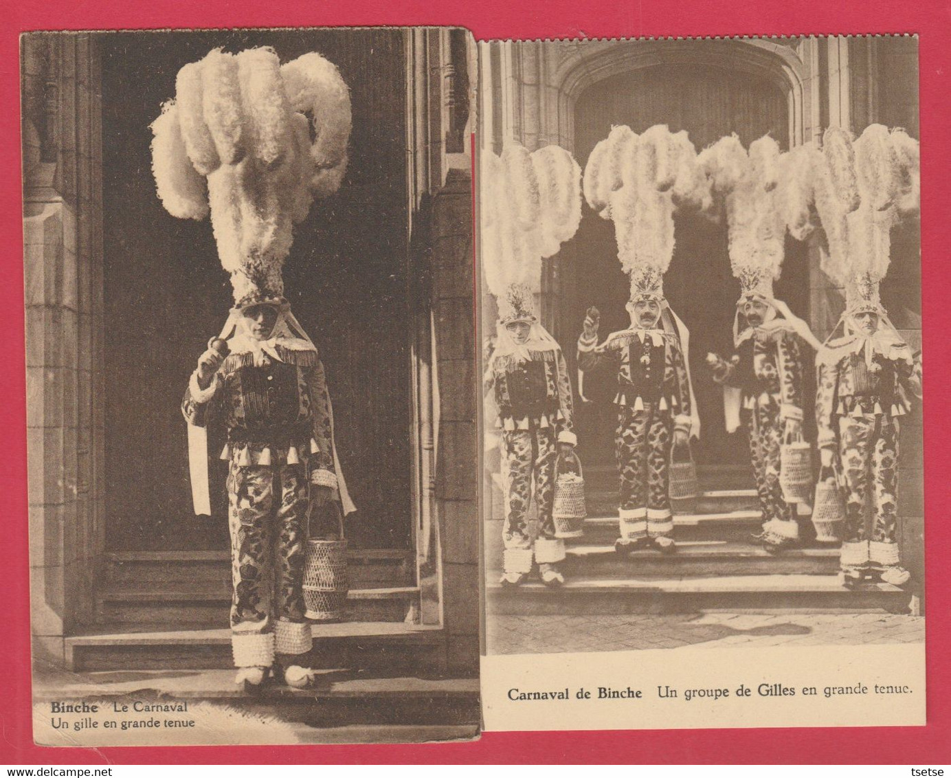 Binche - Le Carnaval - Gilles En Grande Tenue - 2 Cartes Postales - 1928 ( Voir Verso ) - Binche