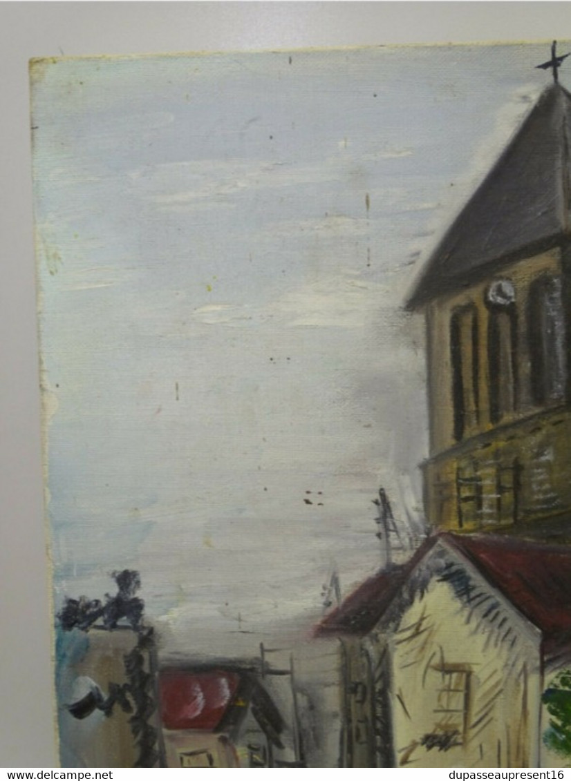 HST TABLEAU rue de VILLAGE clocher d'Eglise signé PIGNIER XXe Déco Collection huile sur toile