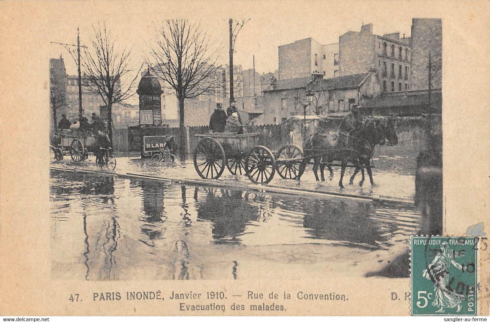 CPA 75 PARIS XVe PARIS INONDE JANVIER 1910 RUE DE LA CONVENTION EVACUATION DES MALADES (cpa Très Rare - Arrondissement: 15
