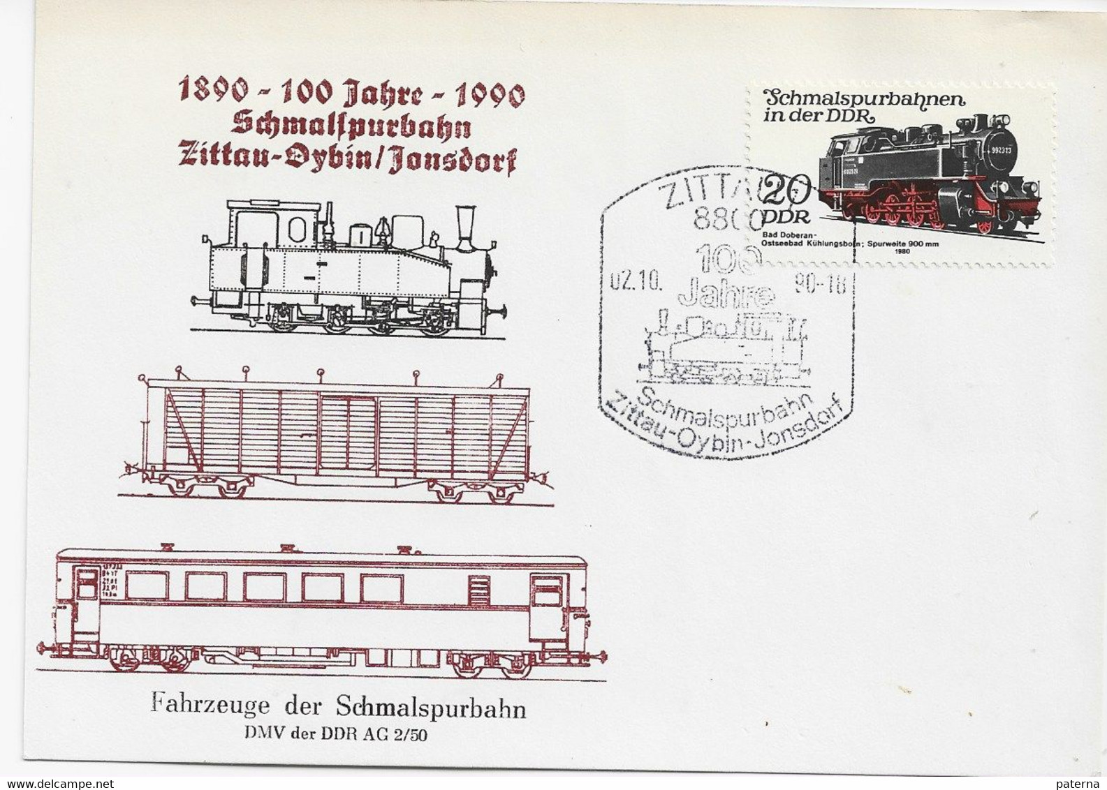 3620  Tarjeta  Zittau   1990  , 100 Jahre Schmaispurbahn Zittau-Oybin-Jonsdorf,  Tren - Trains