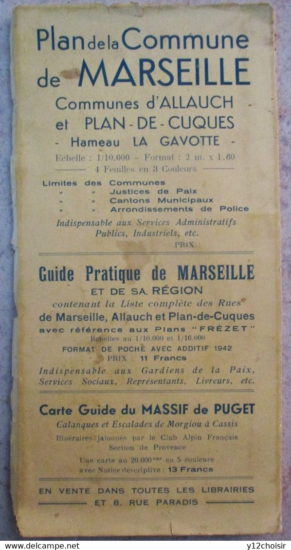 PLAN DE MARSEILLE 1942 & DE SA BANLIEUE DE SAINT-ANTOINE A MAZARGUES D'ALLAUCH A LA BARASSE