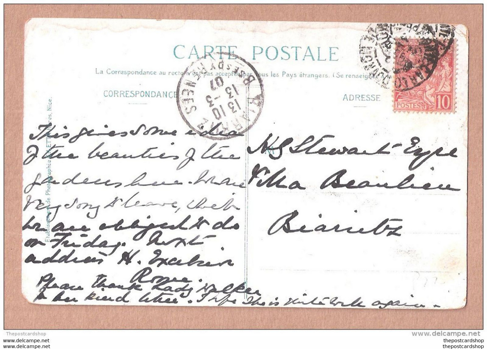 CPA MONACO MONTE CARLO Used With Stamp 1907 Les Jardins La Végétation Du Grand Vallonement Voir 2 Scans Achat Immédiat - Monte-Carlo