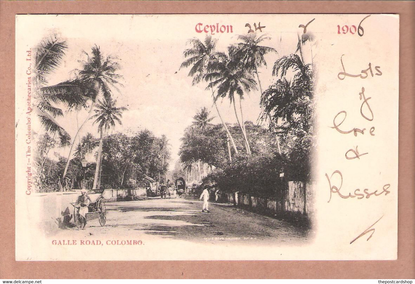 CEYLAN Ceylon Colombo Apothecaries GALLE ROAD COLOMBO + STAMP DOS NON DIVISE MORE CEYLAN Ceylon FOR SALE - Sri Lanka (Ceilán)