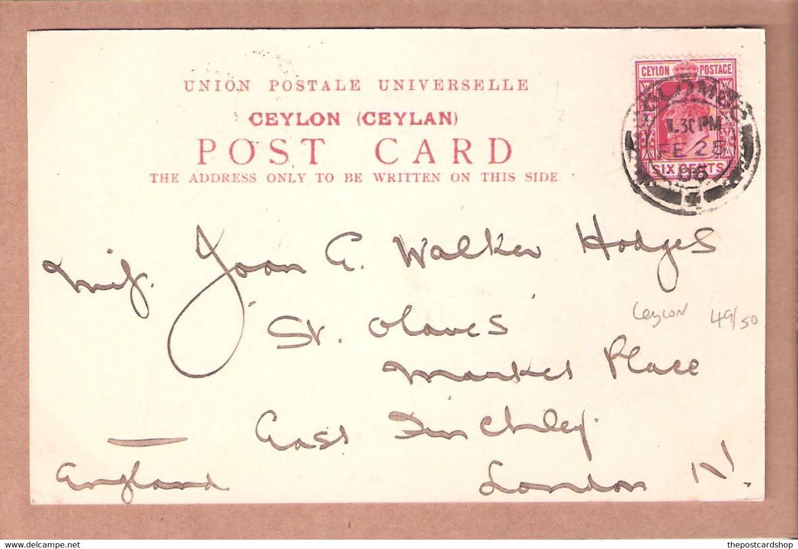 CEYLAN Ceylon Colombo Apothecaries GALLE ROAD COLOMBO + STAMP DOS NON DIVISE MORE CEYLAN Ceylon FOR SALE - Sri Lanka (Ceylon)