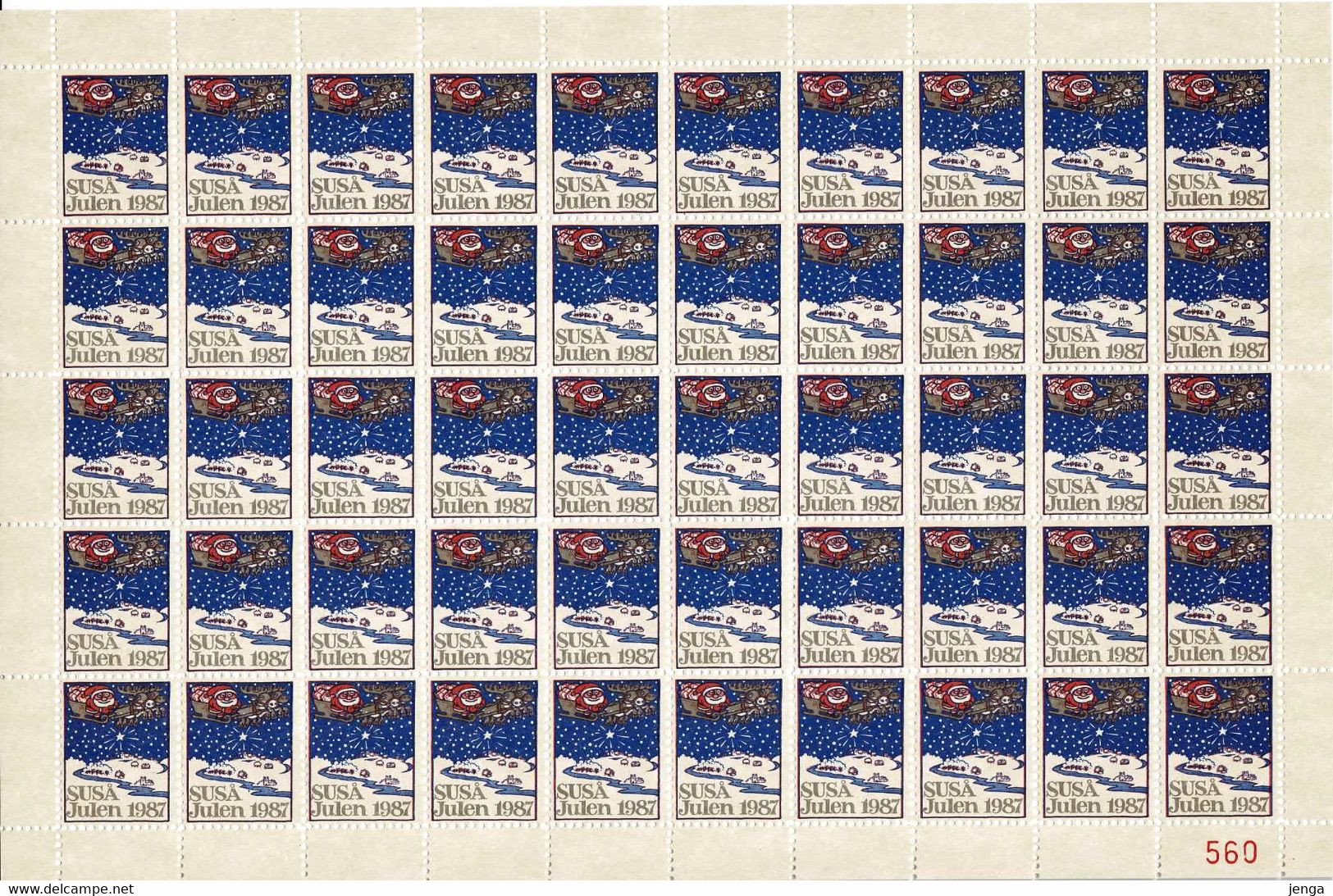 Denmark; Local Christmas Seals Suså, 1987, Full Sheet, MNH(**), Not Folded In Folder. - Ganze Bögen