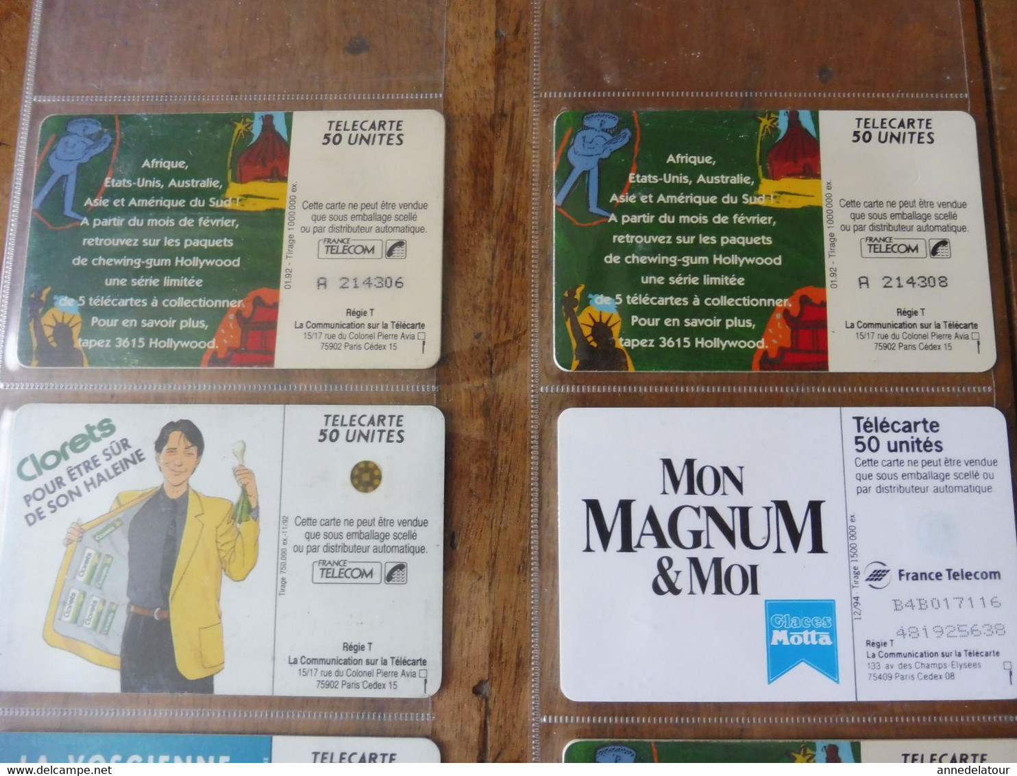 8 Télécartes  FRANCE TELECOM   publicités pour (variétés de chewing gum, Tic Tac, Magnum , Suc des Vosges, etc)