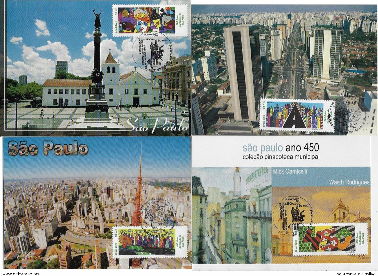 Brazil 2004 Complete Series 4 Maximum Card Stamp RHM-C-2554/2557 450 Years Of The City Of São Paulo - Maximum Cards