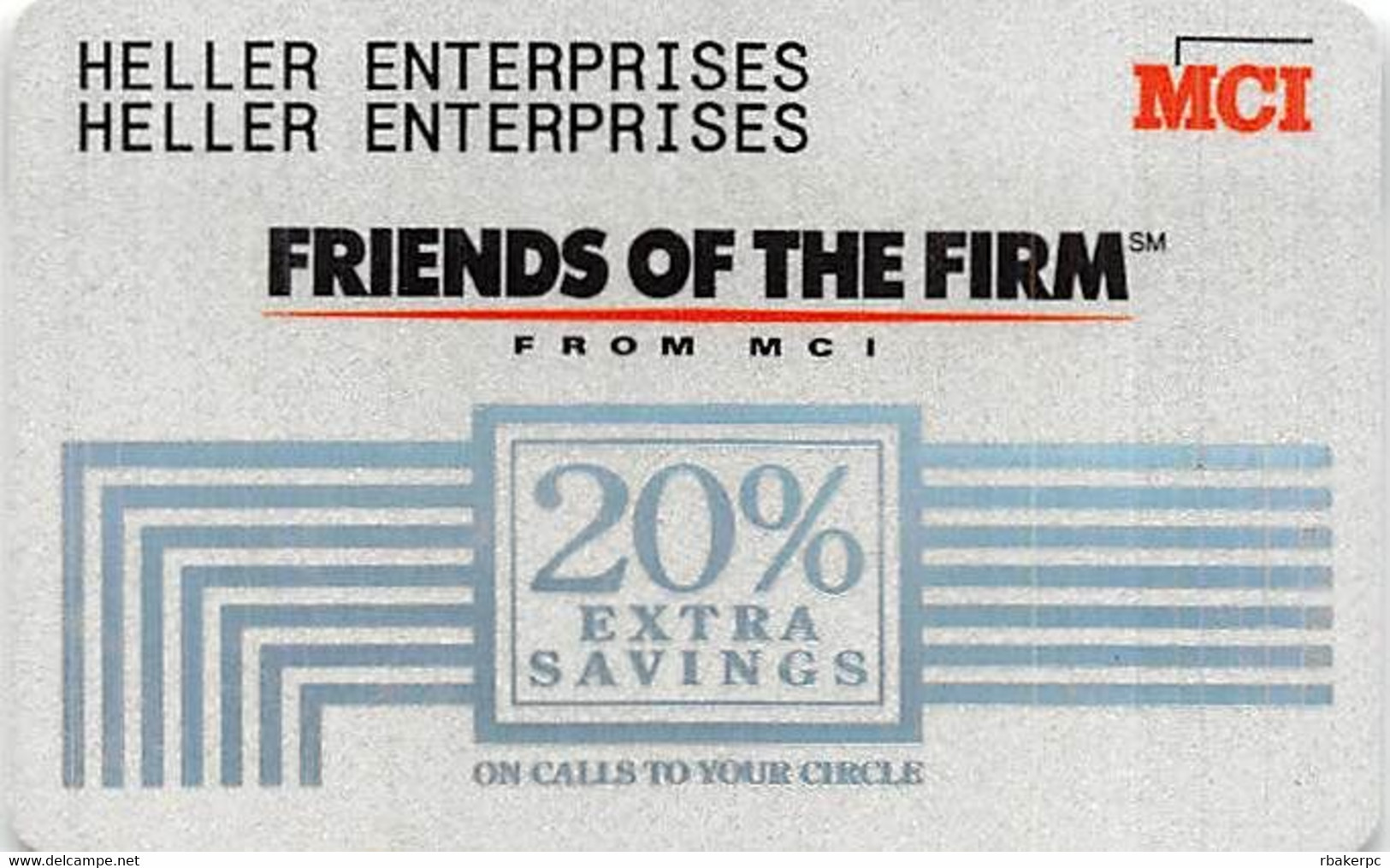 MCI Friends Of The Firm 20% Extra Savings Calling Card (different Backs) - [3] Magnetic Cards