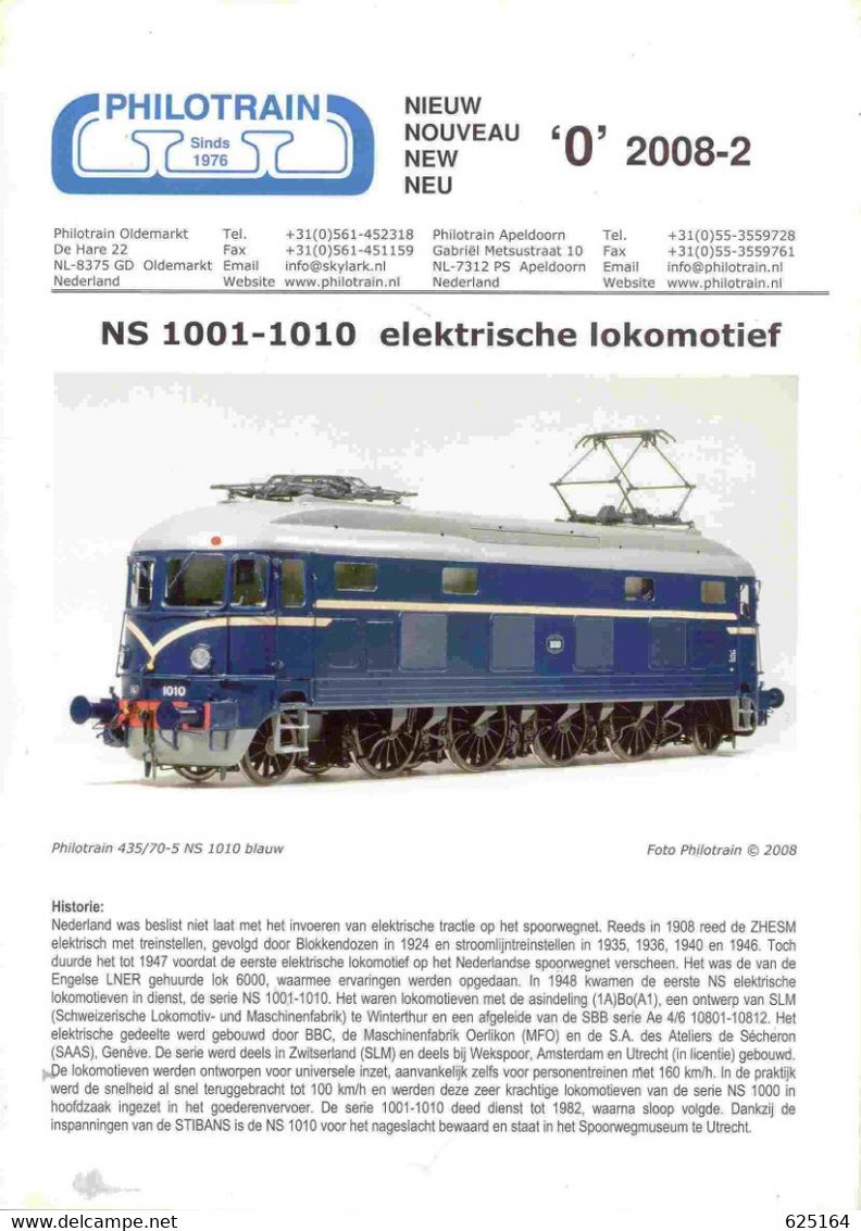 Catalogue PHILOTRAIN 2008 -2 Neuheiten Spur O NS 1001-1010 - En Néerlandais, Allemand, Anglais Et Français - Dutch