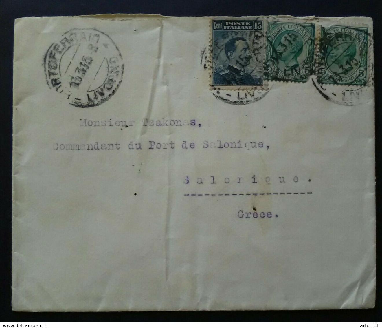 Red Cross Cover Posted From Italy To Salonika In Greece Arrival 8.3.1915 - Postal Logo & Postmarks