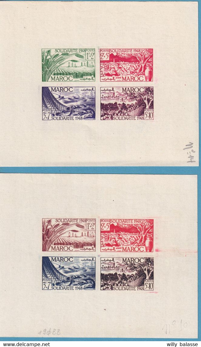 1947, 3 épreuves D'artiste Signées Du Bloc 1 En Couleur (des N°338/41), Agriculture, Pêche - Blocks & Sheetlets