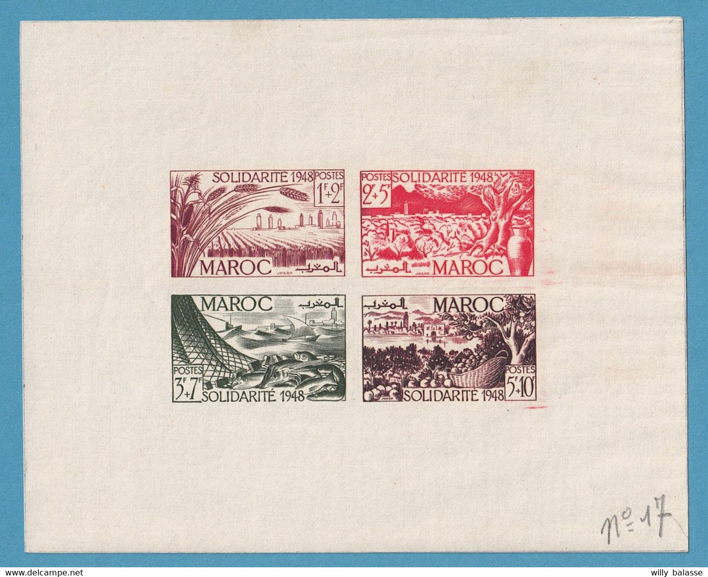 1947, 3 épreuves D'artiste Signées Du Bloc 1 En Couleur (des N°338/41), Agriculture, Pêche - Blokken & Velletjes
