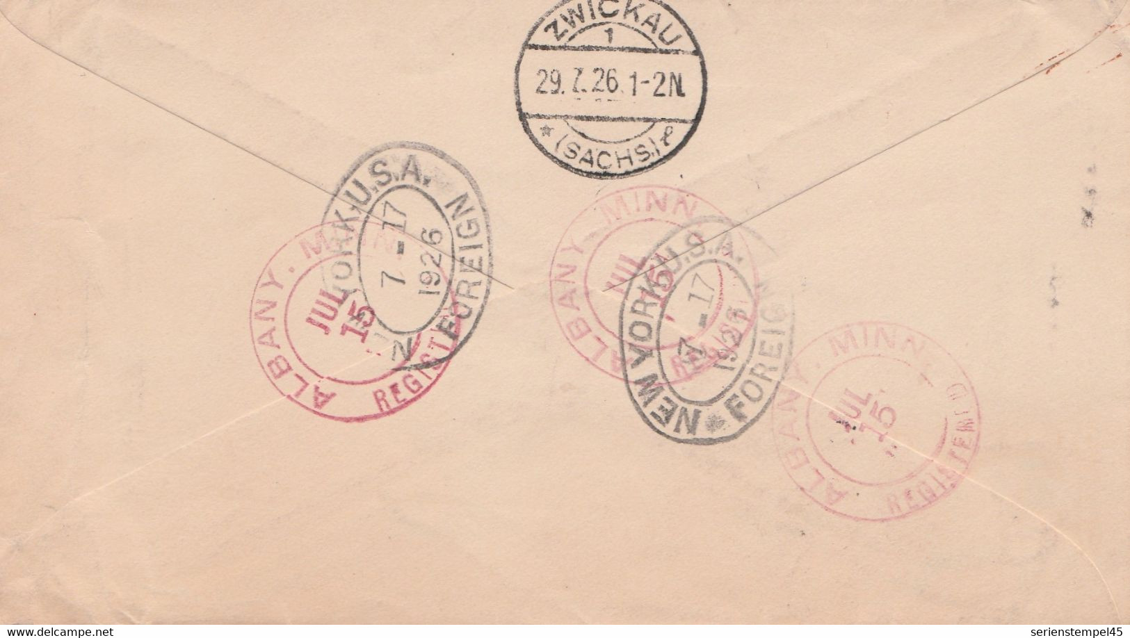 USA Ganzsachenbrief Als Einschreiben Albany Minn Nach Zwickau 1926 - 1921-40