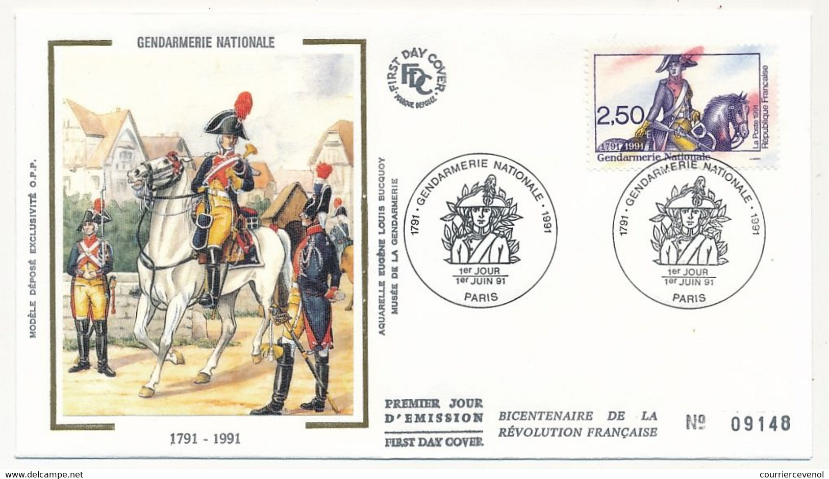 FRANCE => 4 Env. FDC - Bicentenaire Révolution - La Tour D'Auvergne, Arbre Liberté, St Just, Gendarmerie 1991 - 1990-1999