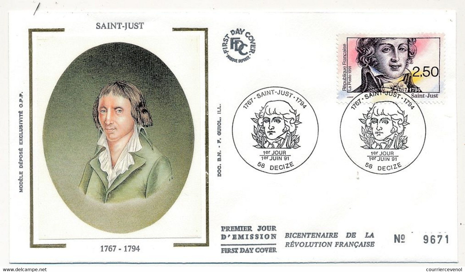 FRANCE => 4 Env. FDC - Bicentenaire Révolution - La Tour D'Auvergne, Arbre Liberté, St Just, Gendarmerie 1991 - 1990-1999