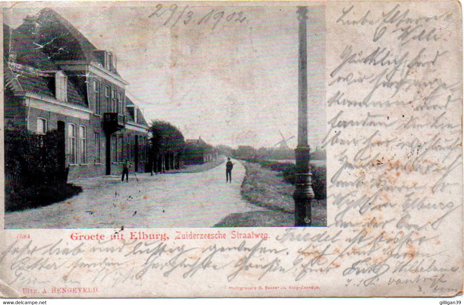 Groete Uit Elburg, Zuiderzeesche Straatweg Mit Mühle (hinten), 1902 Nach Oberhausen - Other & Unclassified