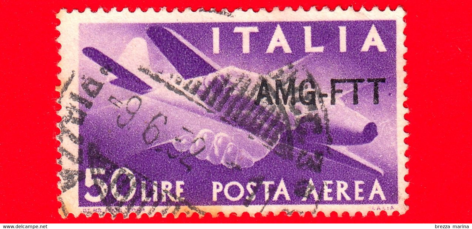 ITALIA - Trieste AMG FTT - Usato - 1949 - Democratica -  POSTA AEREA - Stretta Di Mano, Caproni-Campini 1 - 50 - Airmail