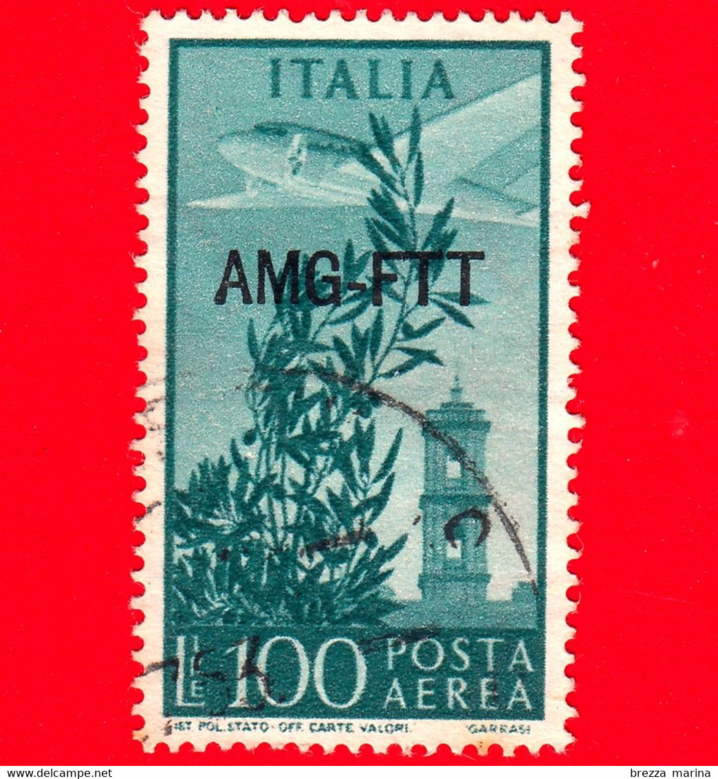 ITALIA - Trieste AMG FTT - Usato - 1949 - Democratica, Soprastampa Su Singola Linea -  POSTA AEREA - Campidoglio 100 - Posta Aerea