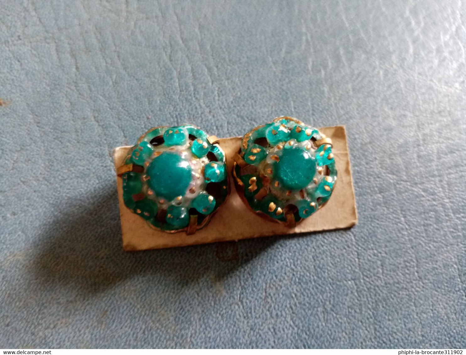 BOUCLE D'OREILLES EN EMEAUX BLEU VINTAGE - Autres & Non Classés