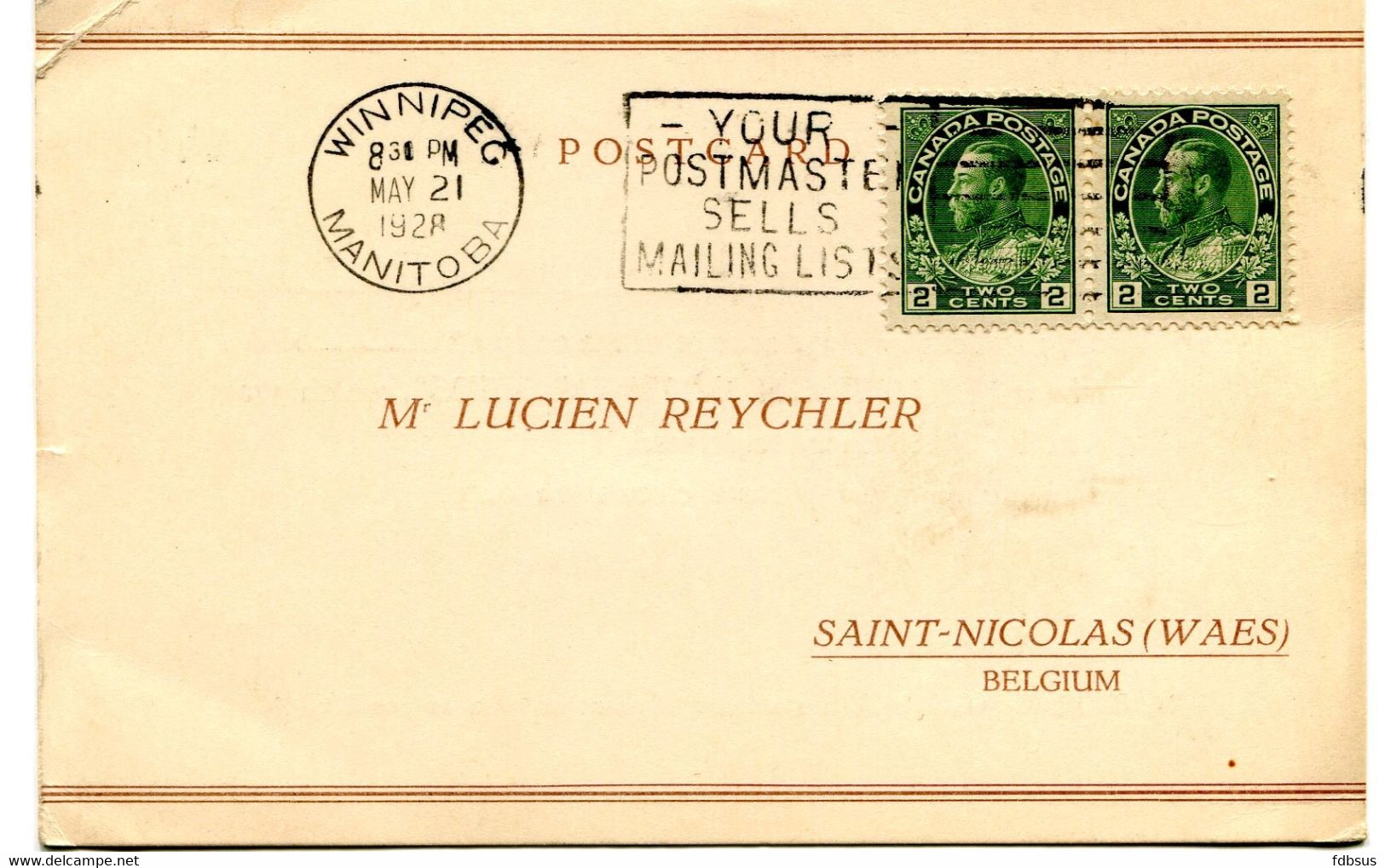 1928 Postcard From Winnipeg To Sint Niklaas - See Slogan - From University - 1903-1954 Rois