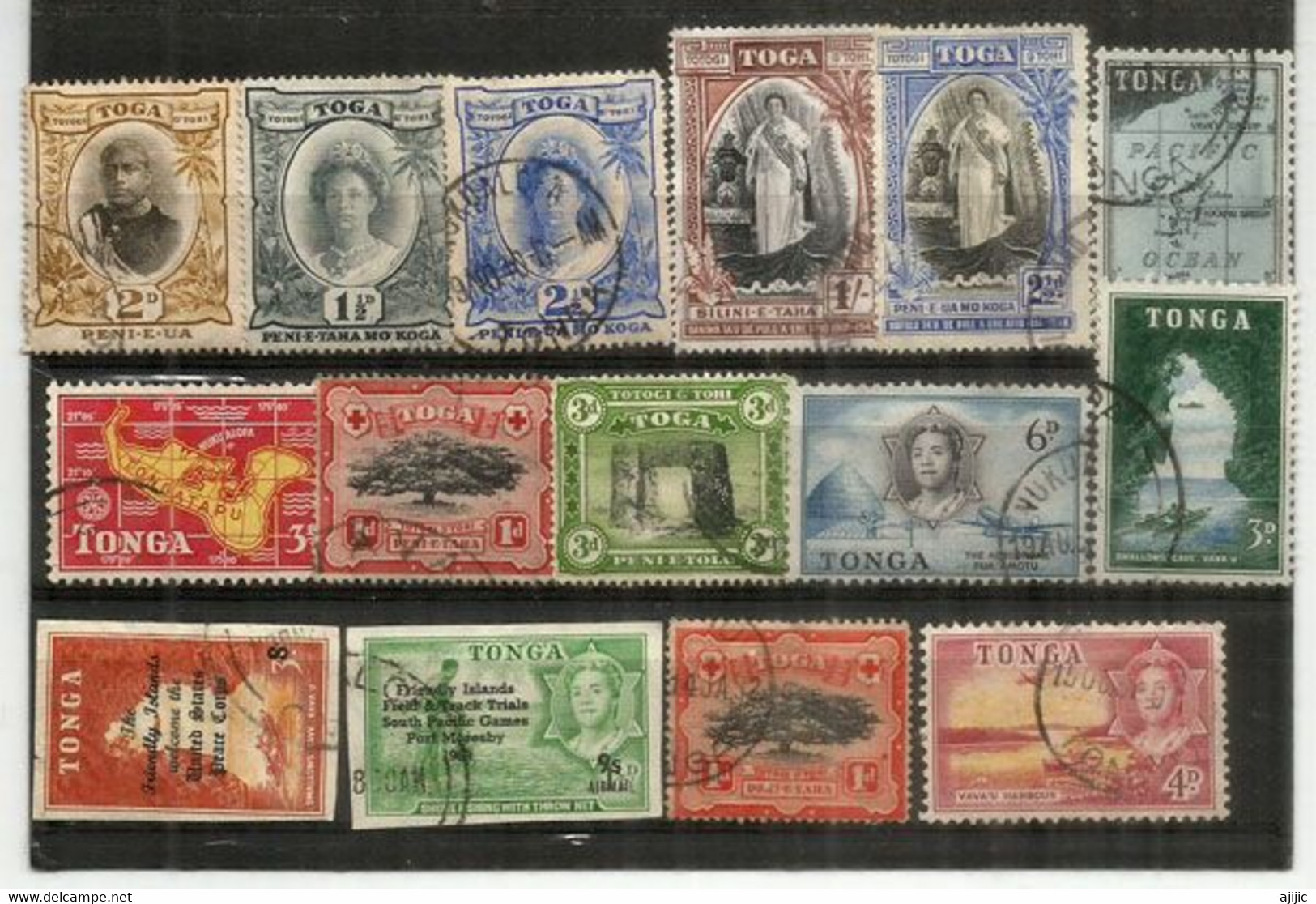ILES TONGA.,lot Of Fine Used Stamps (15),oblitérés 1 ÈRE QUALITÉ, Inclus Forte Cote (nr 54 Yv. Reine Salote,etc) # 1 - Lots & Kiloware (max. 999 Stück)