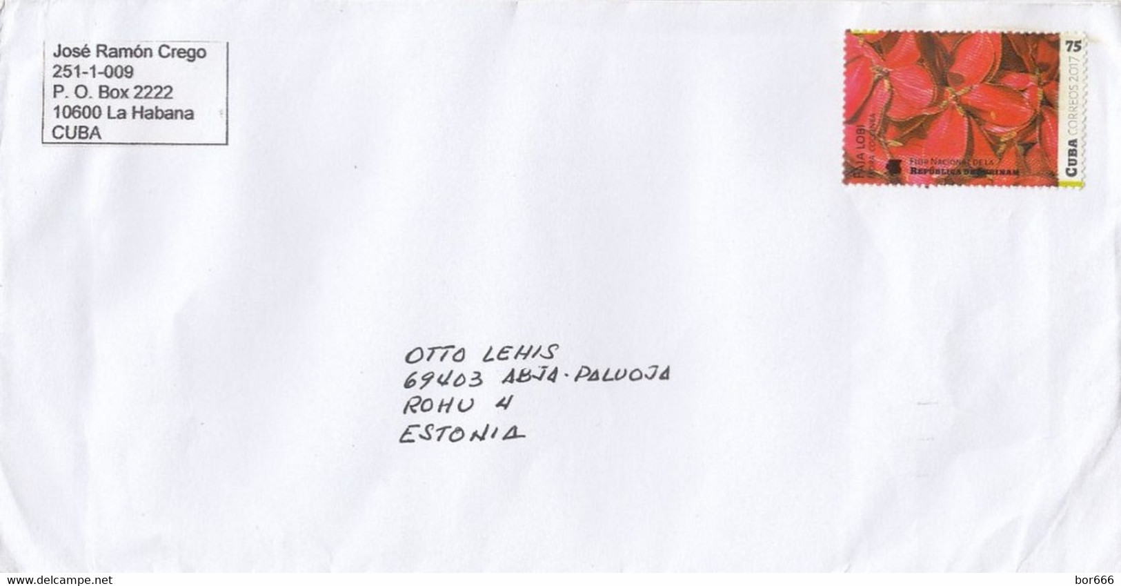 GOOD CUBA Postal Cover To ESTONIA 2021 - Good Stamped: Flowers - Covers & Documents