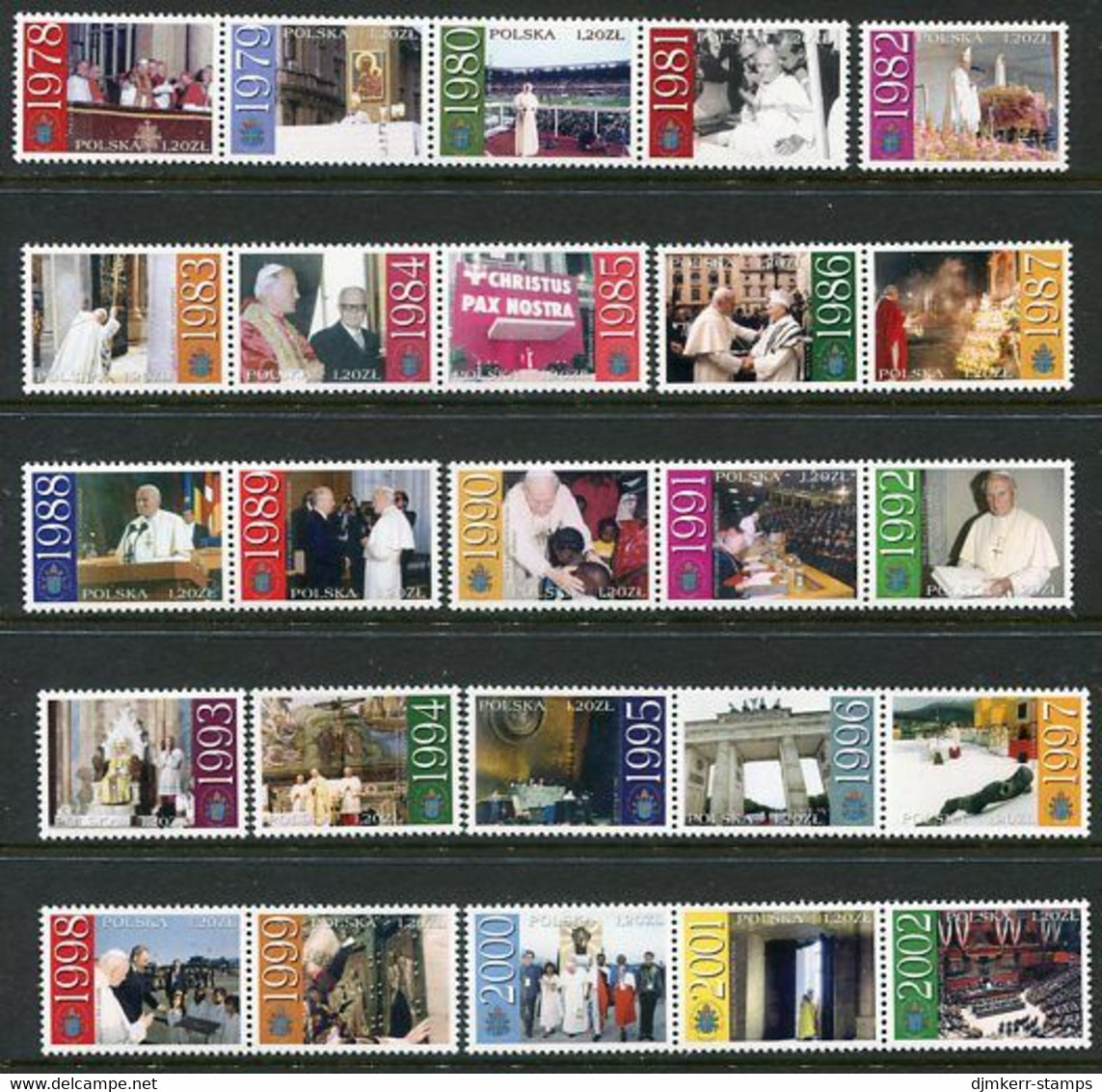 POLAND 2003 25th Anniversary Of Pontificate Singles  MNH / **.  Michel 4018-42 - Unused Stamps