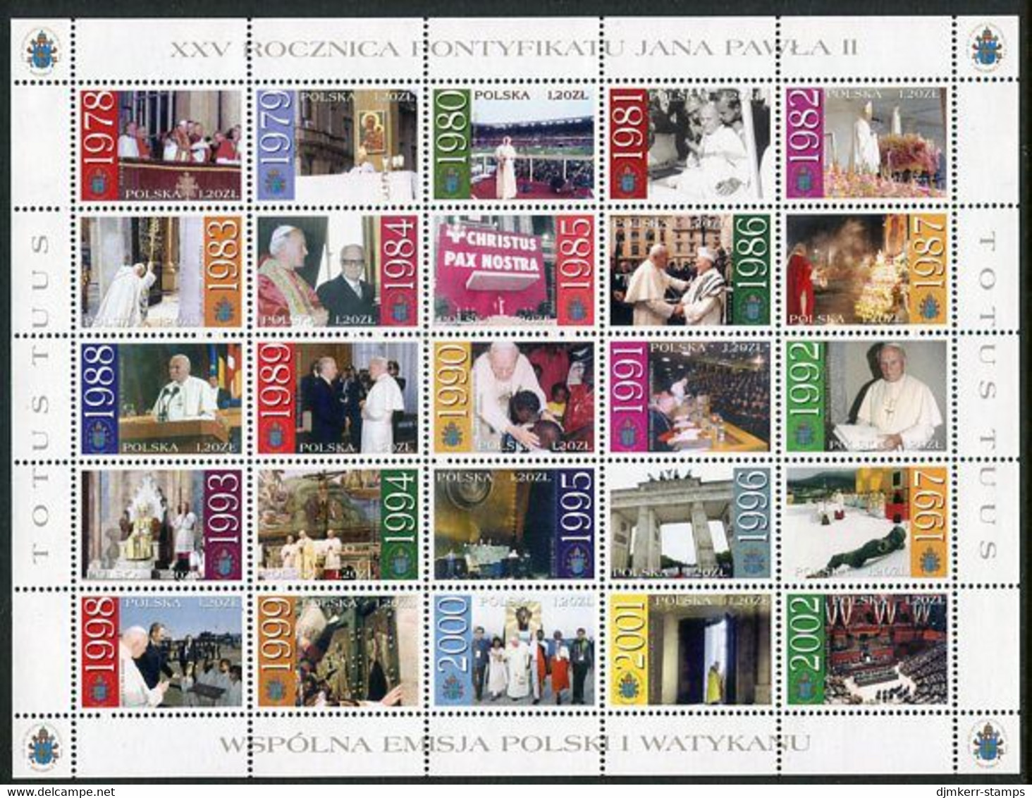 POLAND 2003 25th Anniversary Of Pontificate Sheetlet  MNH / **.  Michel 4018-42 Kb - Nuovi