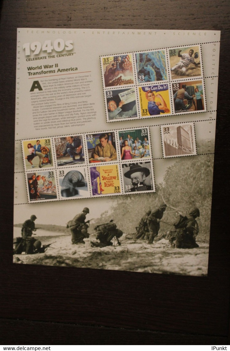 USA 1999; Celebrate The Century: World War II, MiNr  Block 46, MNH - Fogli Completi