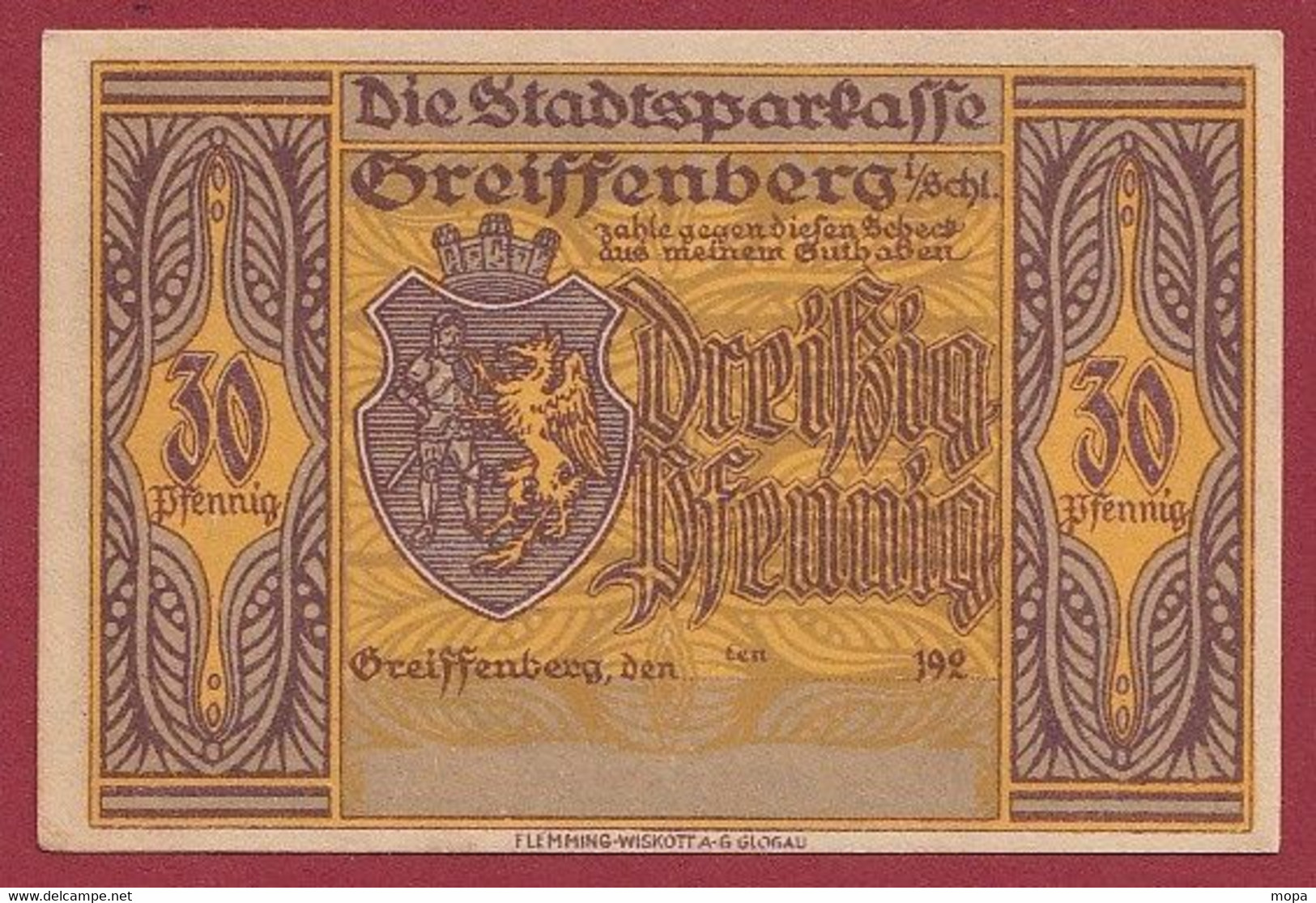 Allemagne 1 Notgeld  De 30 Pf  Stadt  Greiffenberg  (Pologne-Gryfow)  ( RARE) Dans L 'état   Lot N °343 - Collections