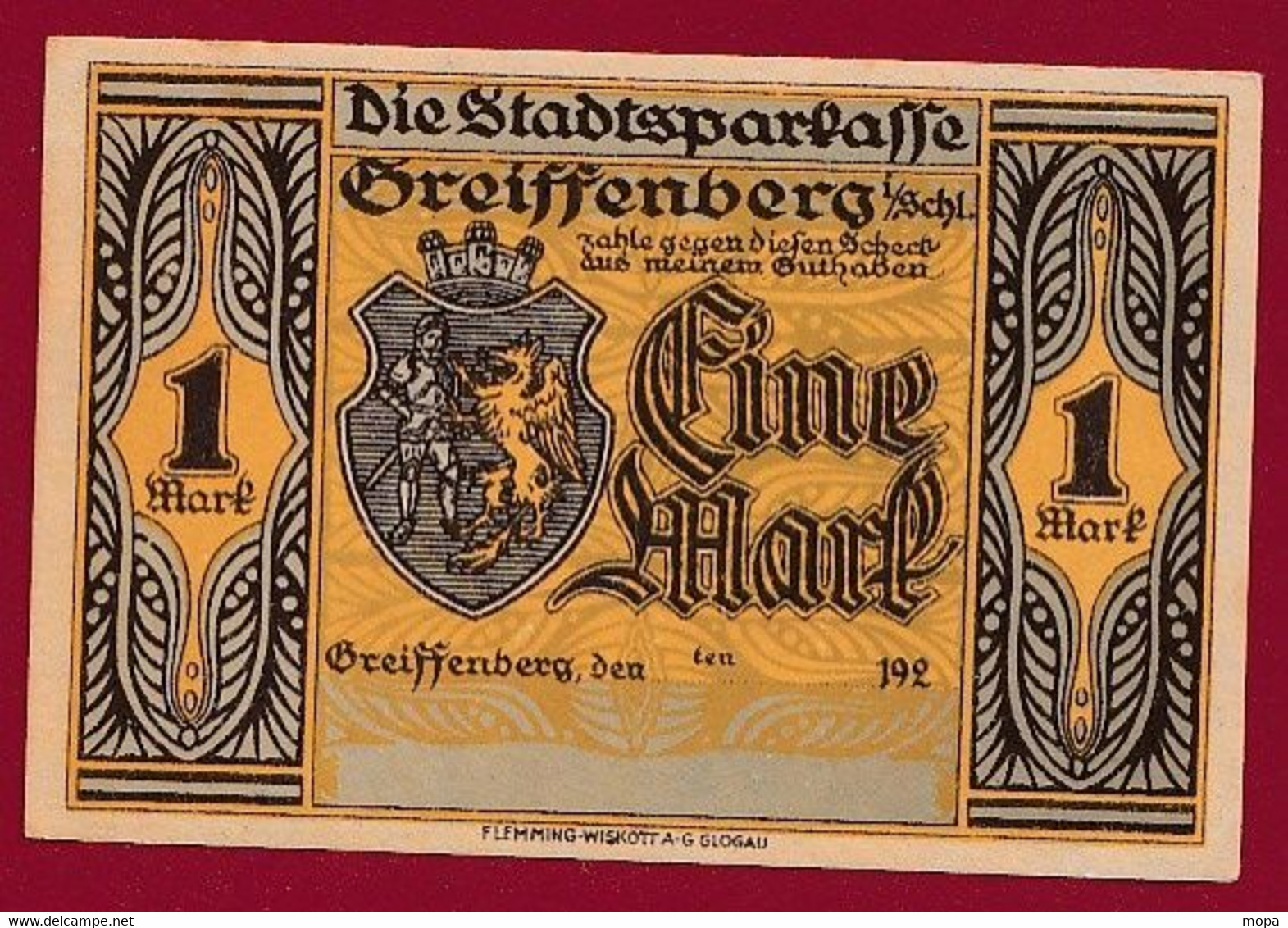 Allemagne 1 Notgeld  De 1 Mark  Stadt  Greiffenberg  (Pologne-Gryfow)  ( RARE) Dans L 'état   Lot N °345 - Collections