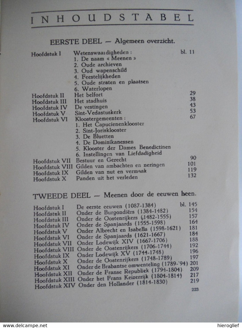 GESCHIEDENIS VAN MEENEN door R Vansteenkiste voorwoord deleu tekeningen fr wallecan menen cfr histoire de menin v rembry