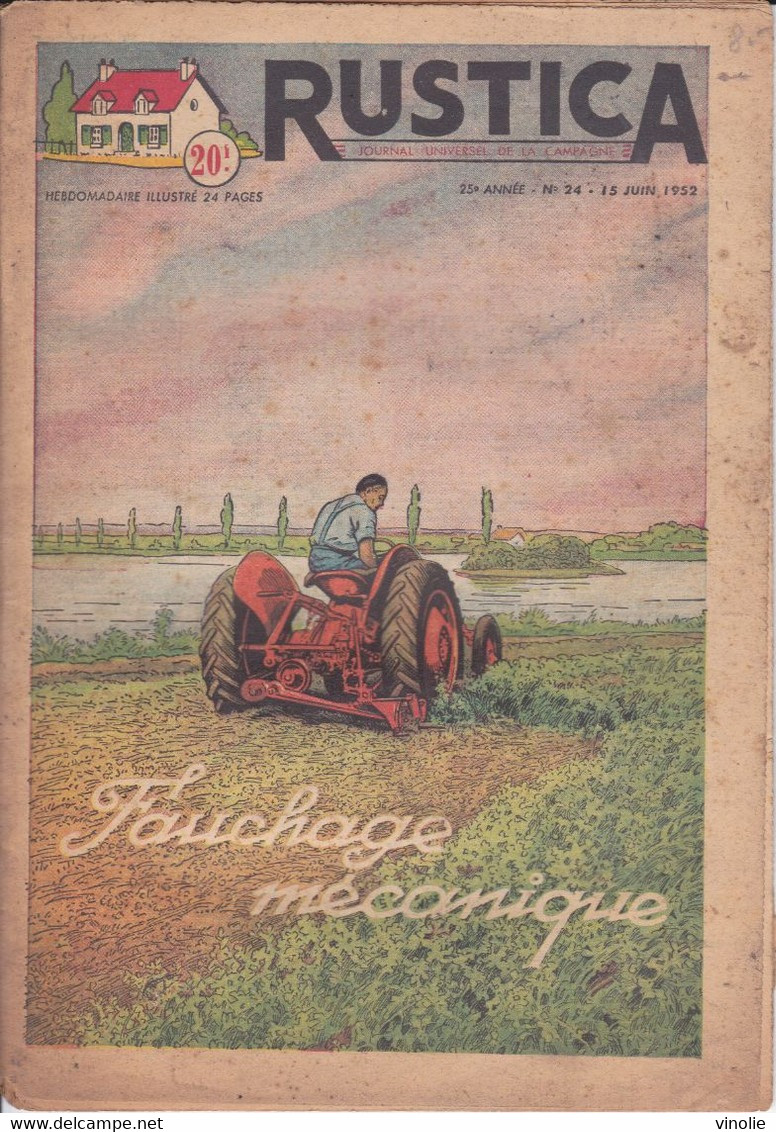 GF-21-341 : RUSTICA  DU 15 JUIN 1952. FAUCHAGE MECANIQUE AVEC UN TRACTEUR. - Giardinaggio